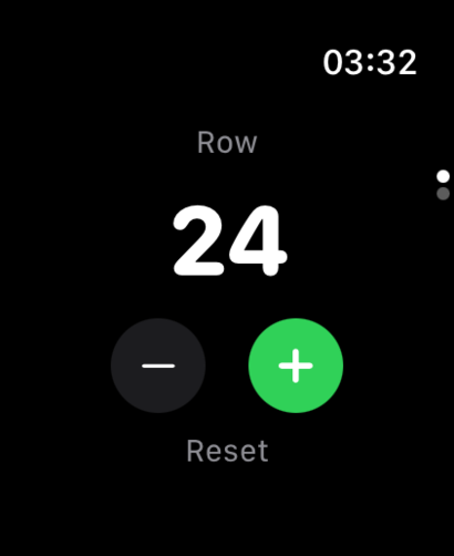HookPlan on Apple Watch showing Row counter at 14