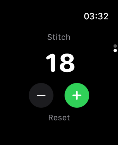 HookPlan on Apple Watch showing Stitch counter at 23