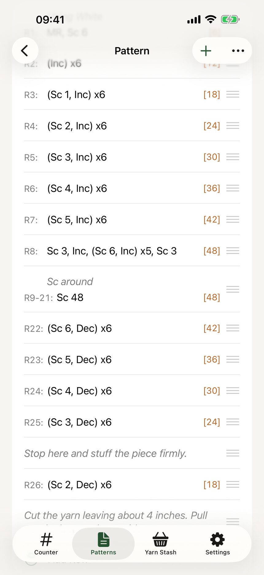 A row labeled R7-14 in the pattern editor, standing in for eight identical rows.