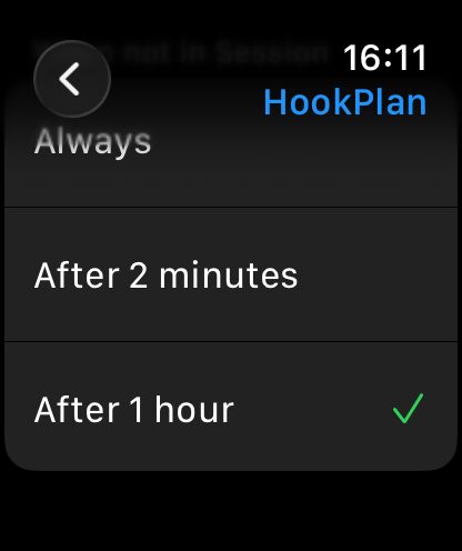 The HookPlan Return to Clock options with After 1 hour checked.